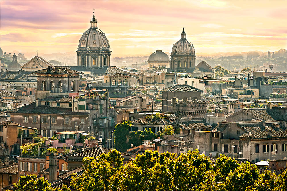 View of Rome from Castel Sant’Angelo, Italy.